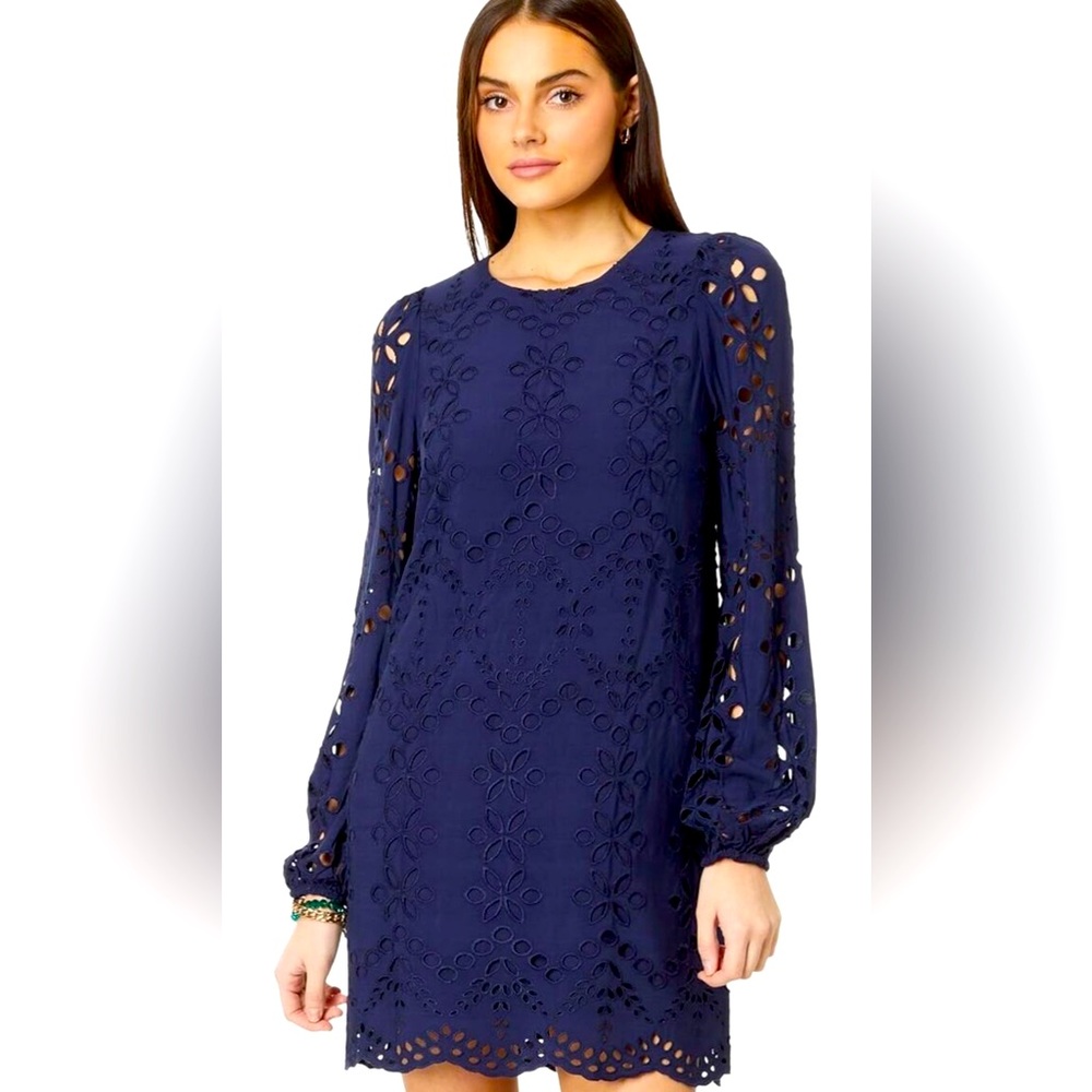 NWT Lilly Pulitzer Alyna  Long Sleeve navy eyelet dress